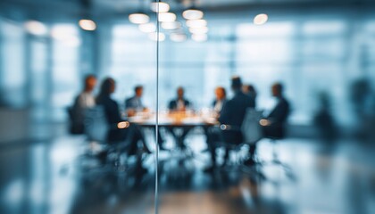 Defocused board meeting background behind glass wall. High quality