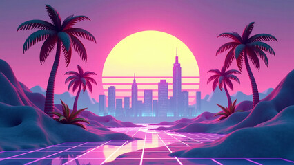 Fototapeta premium Retro-Futuristic Synthwave Dreams