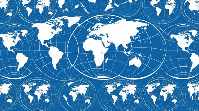 Earth Planet International Relations vector blue seamless pattern
