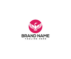 Elegant Swan in Flight: A minimalist logo design showcases a graceful swan mid-flight within a vibrant pink circle, perfect for representing balance and poise.