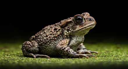 Obraz premium A close-up capturing the distinctive texture and robust form of a toad in its damp habitat, showcasing its unique essence ,moist ,unique ,brown