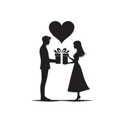 Couple exchanging a gift silhouette