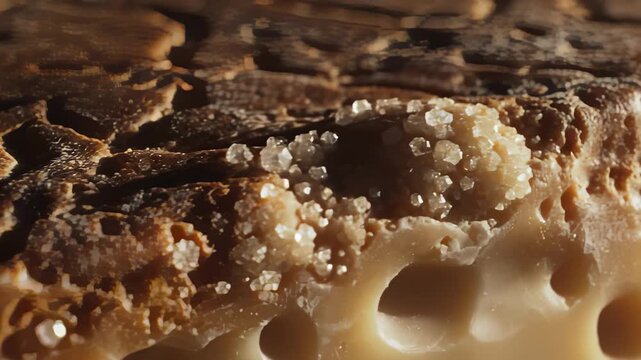 Close Up of Morel Mushroom With Salt Crystals, Macro Shot
