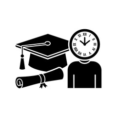 Graduate icon with clock face and diploma