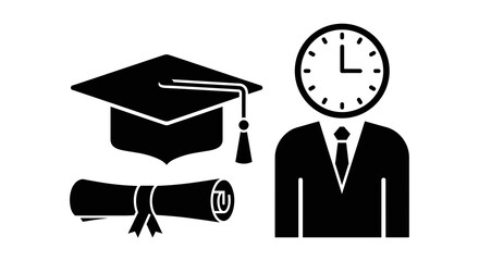 Student and diploma with clock icon