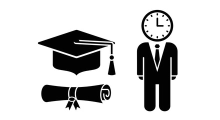 Graduate icon with diploma and clock