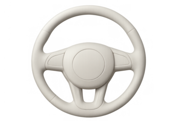 White car steering wheel isolated on transparent background, representing driving, control, and future autonomous vehicles