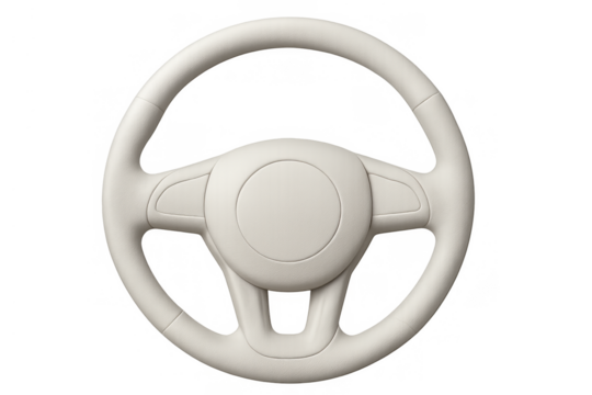 White car steering wheel isolated on transparent background, representing driving, control, and future autonomous vehicles