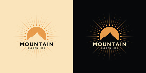 Sunset mountain logo design vintage