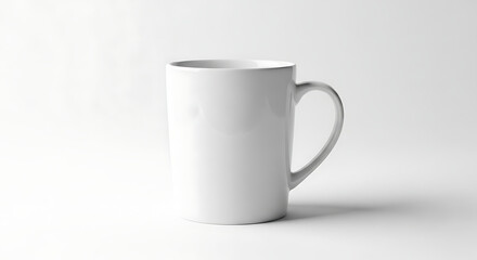 Fototapeta premium Simple white ceramic mug isolated on a clean white background, perfect for design mockups and product showcases