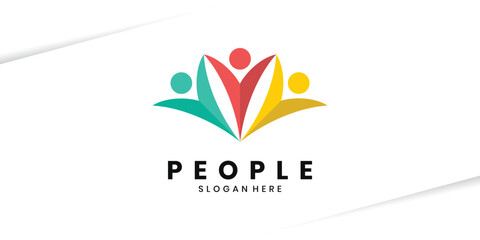 Fototapeta premium People logo design, abstract human teamwork logo vector