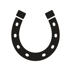 Naklejka premium Black horseshoe isolated on white background, a symbol of luck and fortune, often associated with horses, equestrianism, and the traditions of blacksmithing.