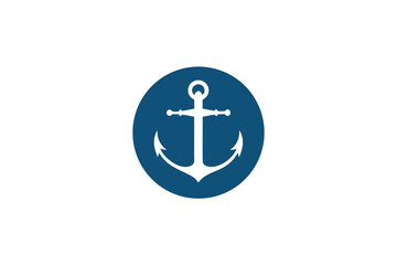White anchor centered inside of the navy circle creates a maritime nautical symbol © Bably