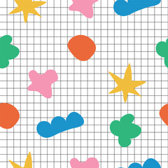 Playful abstract shapes vector pattern. Seamless background in collage style