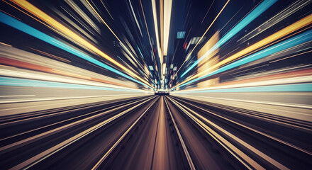 Obraz premium Abstract light trails in a city at night, creating a dynamic and energetic visual effect, perfect for conveying speed and movement
