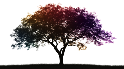 Colorful tree silhouette with grass isolated on a transparent background