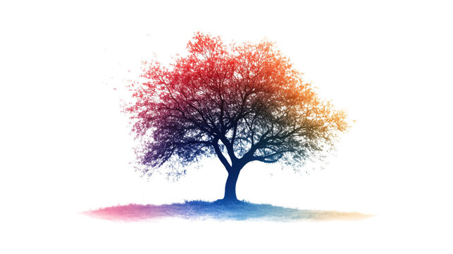 Colorful tree silhouette with red shape isolated on a transparent background - Powered by Adobe