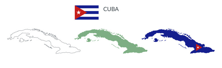 Obraz premium Cuba republic geographical borders isolated on white background. Flag of Cuba. Vector flat cliparts.