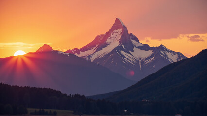 Naklejka premium Sunset over the mountains