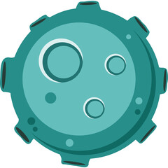 Stylized Teal Circular Object with Small Circles and Protrusions on Transparent Background