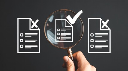 Ensure your tasks are complete with a quick checklist review using this magnifying glass and icons for accuracy and efficiency