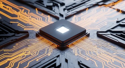 A closeup of a central processing unit cpu on a circuit board, highlighting the intricate network of connections and the core of modern computing