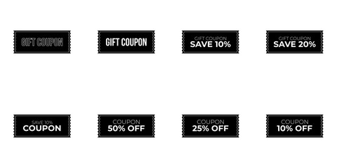 Collection of Flat Black Discount Coupon and Gift Voucher Labels Set