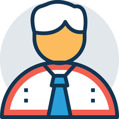 Stylized Vector Avatar of a Man in a Business Suit with a Blue Tie and White Shirt Featuring a Gray Circular Background