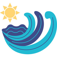 Stylized Sun Shining Brightly Over Blue Ocean Waves Under Clear Sky