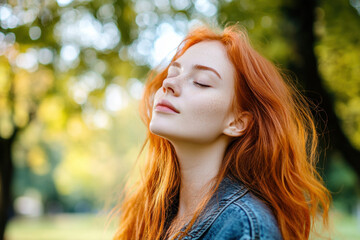 Naklejka premium Woman with Red Hair Outdoors