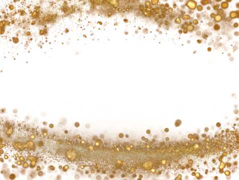 Golden Glitter Bokeh Frame on Transparent Backdrop for Elegant Design Elements Festive Gold Particle Overlay for Celebration Graphics and Sparkling Decoration with Dazzling Bokeh Effect