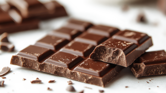 Dark Chocolate Bar Pieces isolated on a transparent background