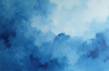 Abstract watercolor art with deep blue and light blue shades blended smoothly. Wet on wet technique creates soft edges. Texture resembles clouds or water movement, providing a calming atmosphere.
