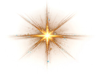 Golden Light Burst with Sparkling Effect Radiating on Transparent Backdrop for Abstract Decoration Glowing Flare Explosion or Celebration Shine and Festive Design Element with Dust Particles