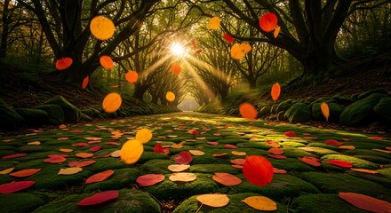 Enchanted Autumn Path Leading to Discovery and Inspiration: Ideal for Travel, Nature, and Wellness Campaigns, Inspiring Wanderlust and Serene Escapes