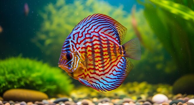 Vibrant Discus Fish Swimming in Aquarium