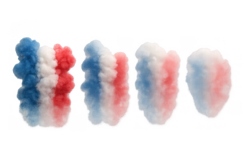 French tricolor flag depicted as abstract smoke plumes, symbolizing evaporation, change, or national pride against a clear background