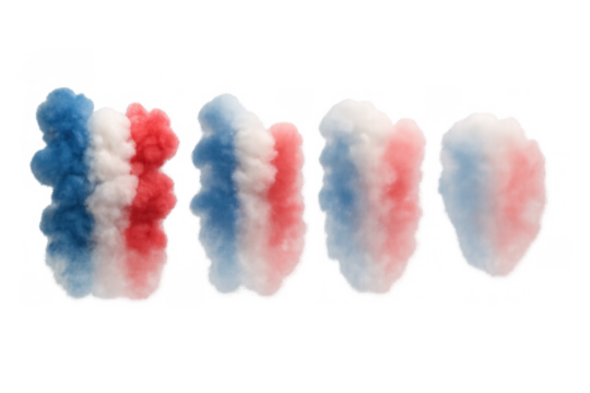 French tricolor flag depicted as abstract smoke plumes, symbolizing evaporation, change, or national pride against a clear background - Powered by Adobe