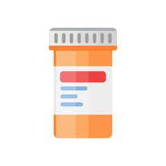 Isolated cartoon illustration of an orange painkiller bottle for advertising pamphlets, flyers, and educational materials on healthcare and hospital themes. Medical treatment room equipment icon.