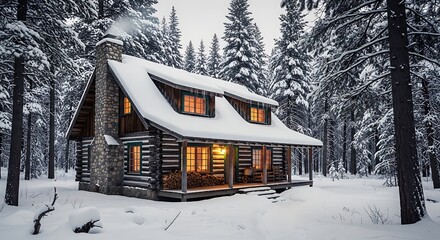 Cozy Log Cabin in Winter Wonderland - A Snowy Retreat.