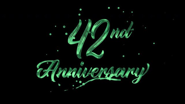 42nd anniversary text animation in green metallic effect. suitable for celebrating special occasions, invitations, anniversary cards and social media. Includes alpha channel for any background.
