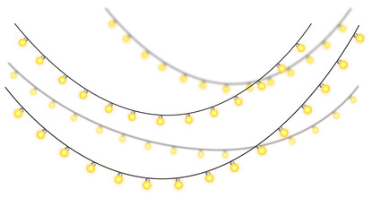 Warm Festive Yellow String Lights Hanging Garland on Transparent Background, Christmas, New Year, Diwali Decoration