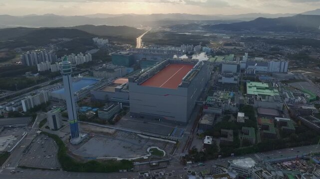 Aerial View of Icheon, Hynix Semiconductor Factory, Sunset
