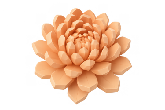 Low poly dahlia flower in pastel orange creating abstract nature art with minimalist geometric design on transparent background