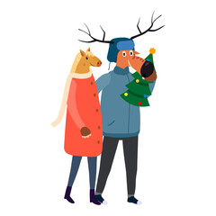 Couple quadrober wearing animal horse and deer mask