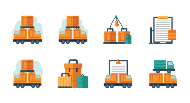 Freight Transportation Icons Cargo Logistics and Delivery Services.