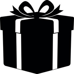 Silhouette of a present box with a ribbon bow for celebrations