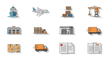 Logistics and Transportation Icons Set for Delivery Services.