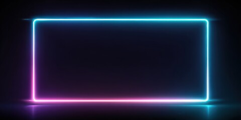 Neon light frame mock up with vibrant blue and pink glowing edges, set against a dark background, ideal for creative design projects and digital displays