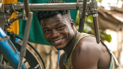 African Male Mechanic Smiling in Metal Processing Workshop